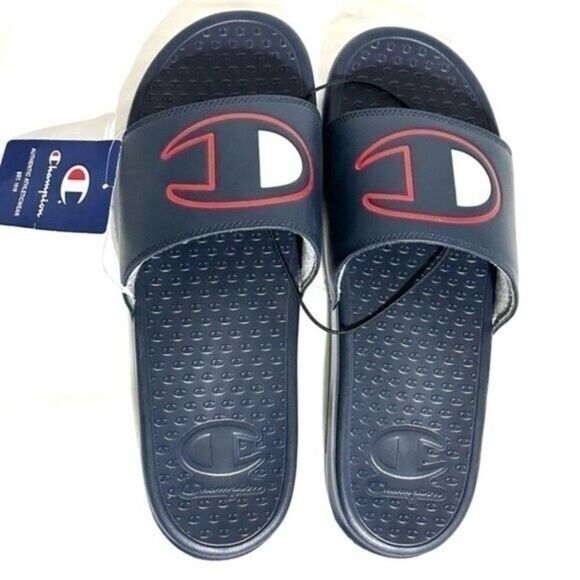 NWT Champion Mens size 13 navy blue logo C slip on slides - Picture 1 of 9